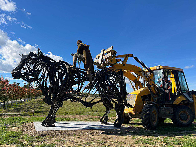 Impozantní plastika býka je ozdobou přírodní galerie, předloha se pase opodál